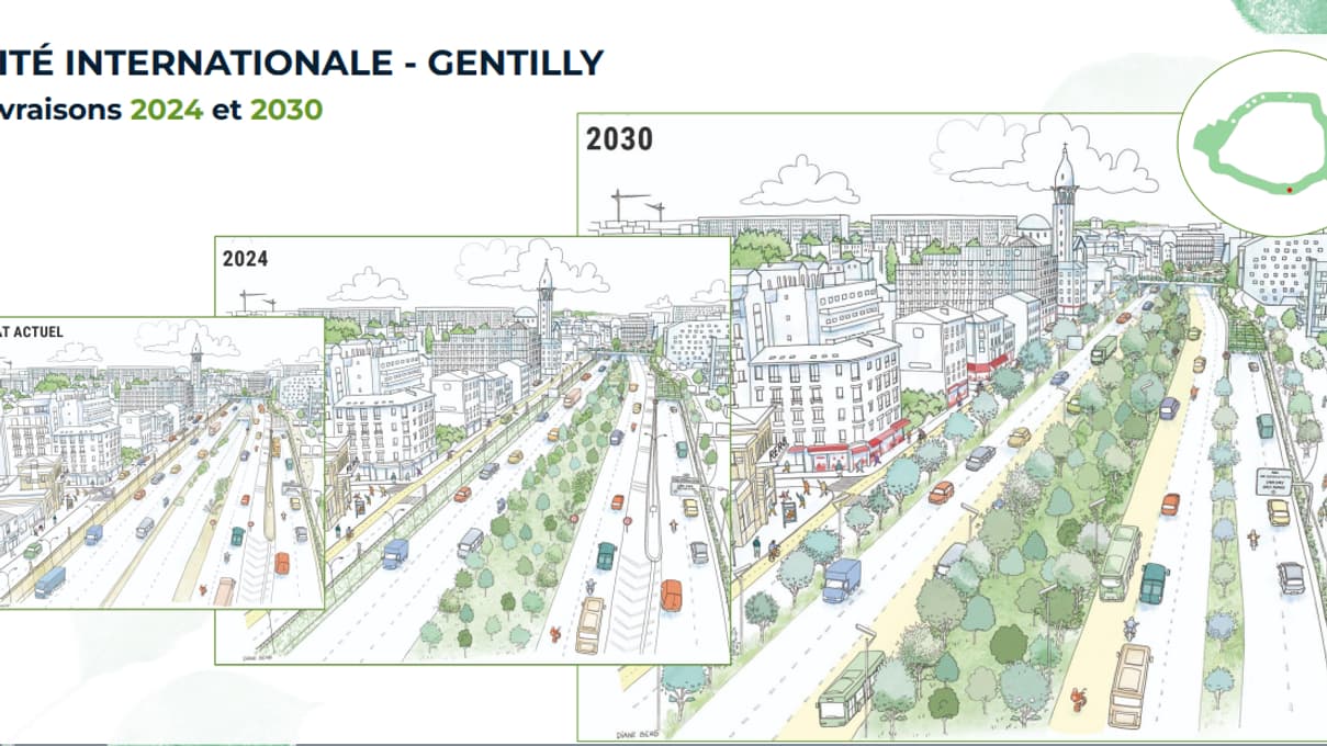 Reconvertir le périphérique parisien : un projet ambitieux face aux blocages métropolitains Boulevard périphérique de Paris, vue aérienne, circulation dense