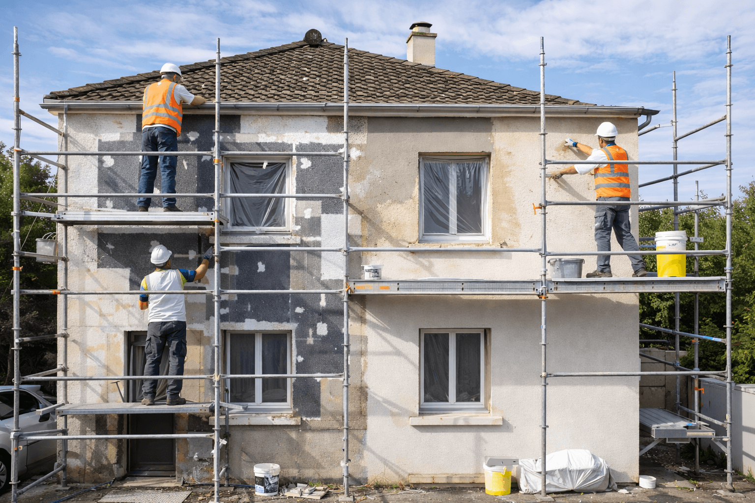 Performance énergétique des bâtiments : la directive européenne qui bouscule les PLU Chantier de rénovation thermique d'un bâtiment public en France